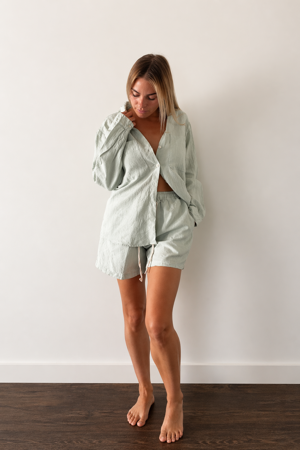 Linen Set Long Sleeve Shirt + Shorts