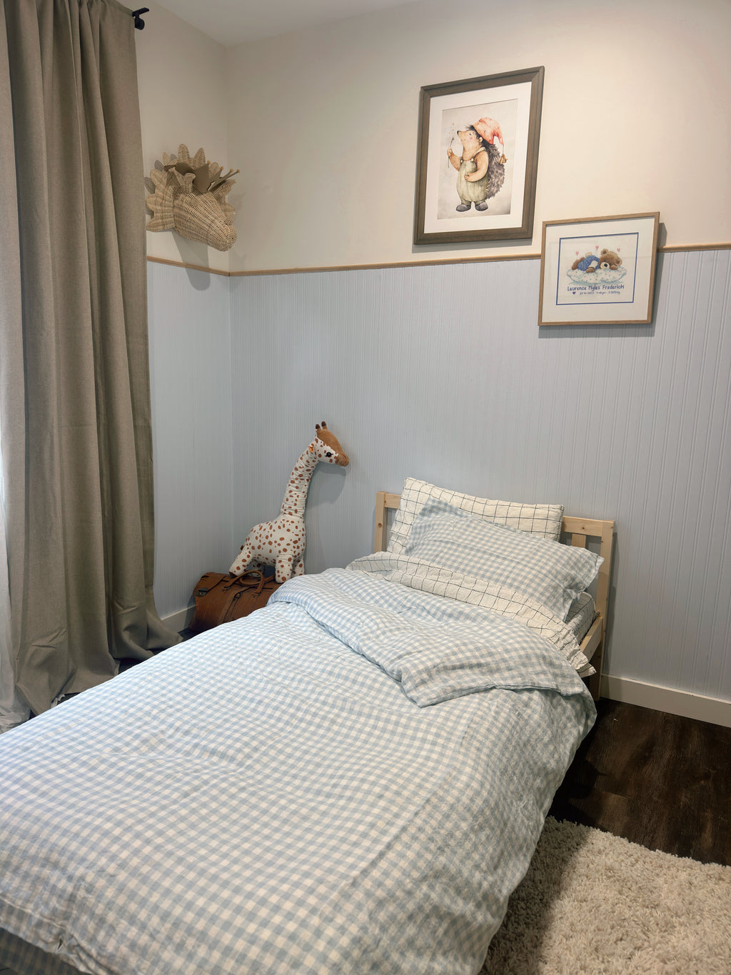 Linen Duvet Cover Set in Pale Blue Gingham