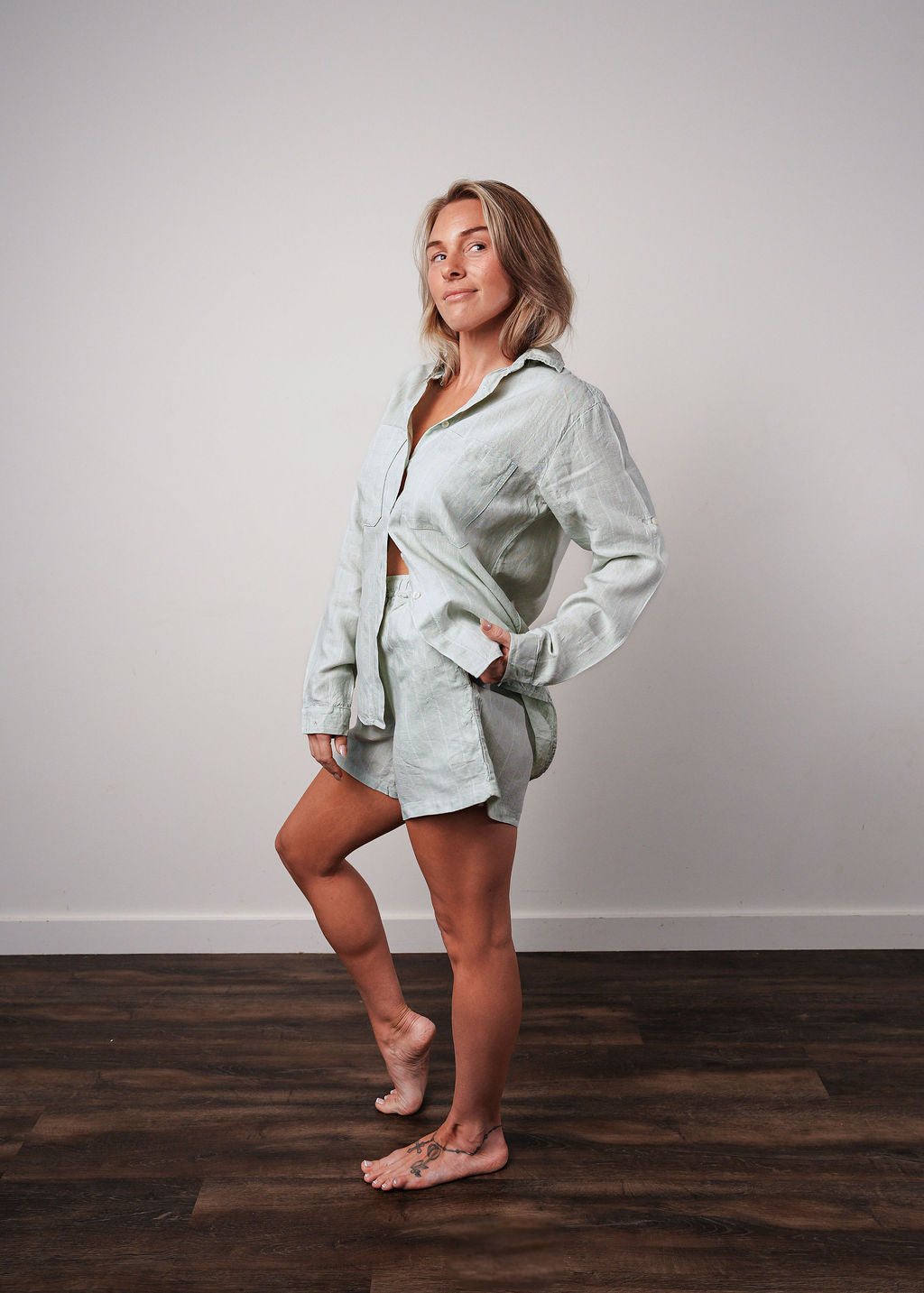 Linen Set Long Sleeve Shirt + Shorts