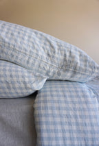 Linen Duvet Cover Set in Pale Blue Gingham