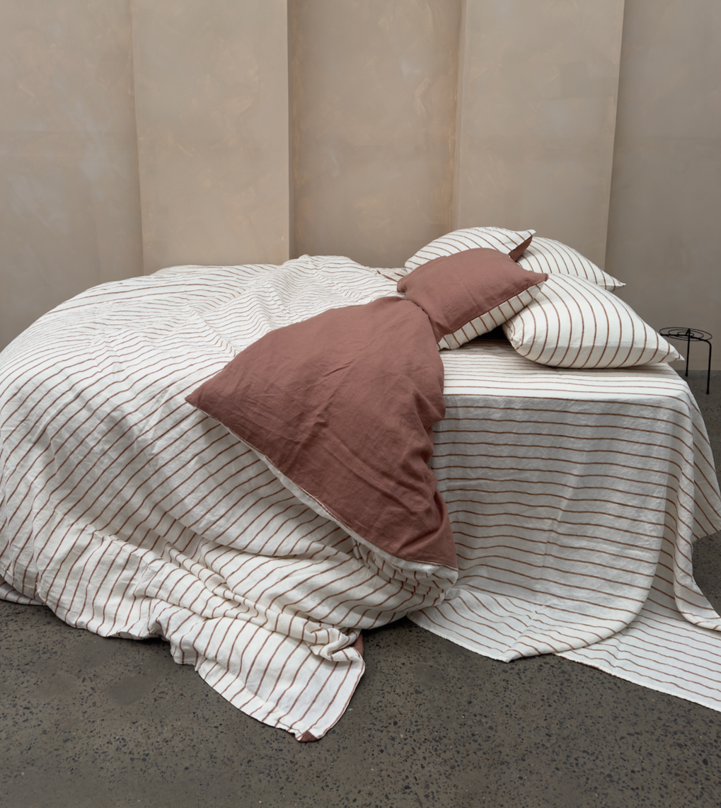 Linen Pillowcases in Chestnut Stripe